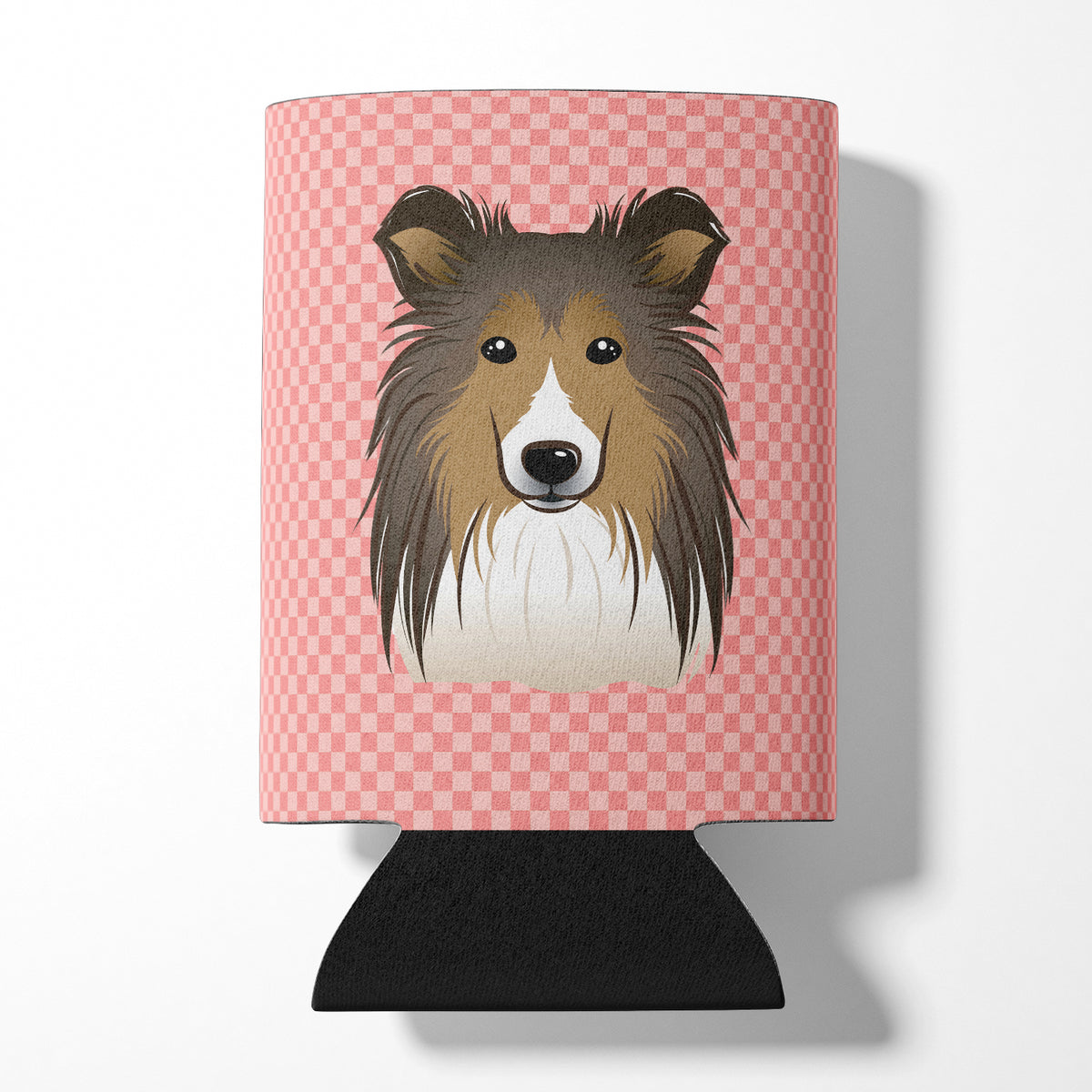 Checkerboard Pink Sheltie Can or Bottle Hugger BB1242CC