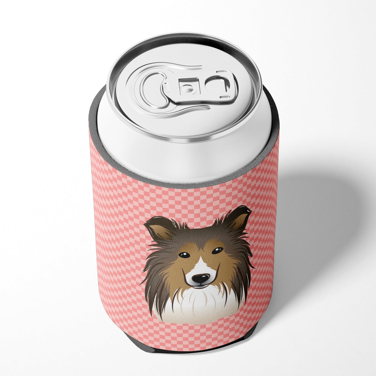 Checkerboard Pink Sheltie Can or Bottle Hugger BB1242CC.