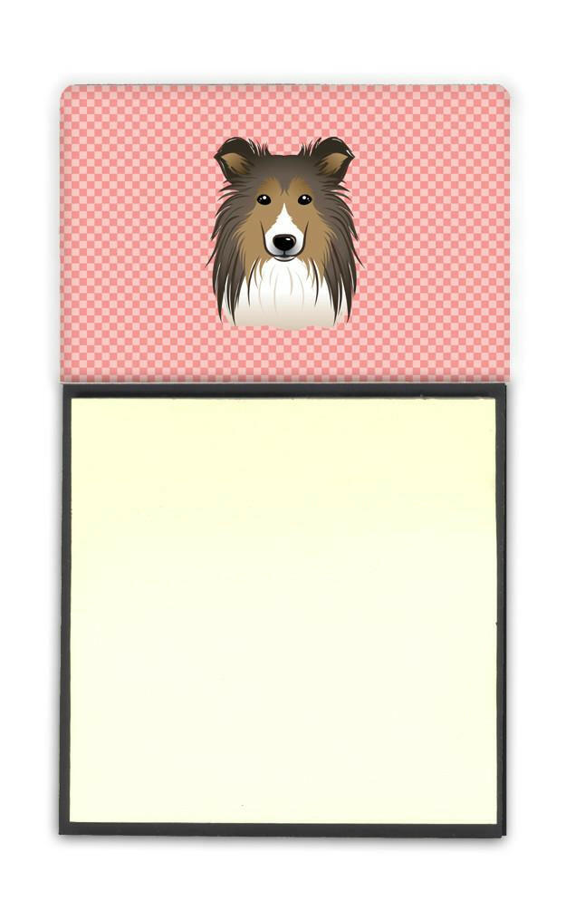 Checkerboard Pink Sheltie Refiillable Sticky Note Holder or Postit Note Dispenser BB1242SN by Caroline&#39;s Treasures