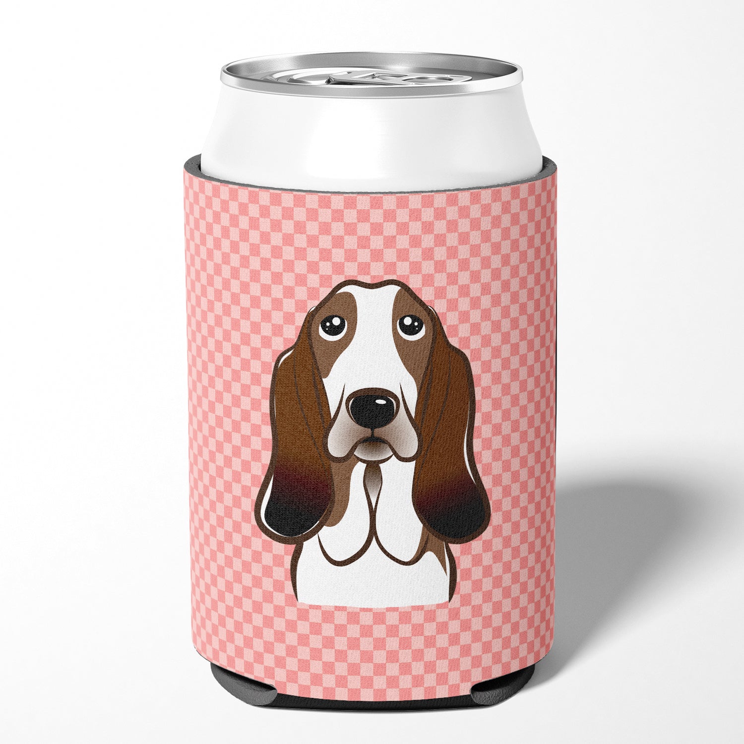 Checkerboard Pink Basset Hound Can or Bottle Hugger BB1243CC