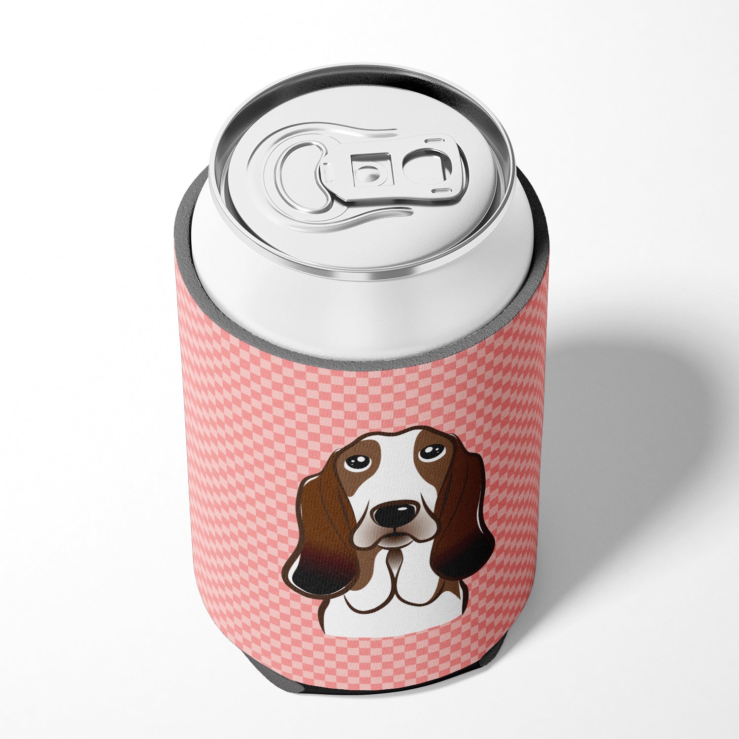 Checkerboard Pink Basset Hound Can or Bottle Hugger BB1243CC.