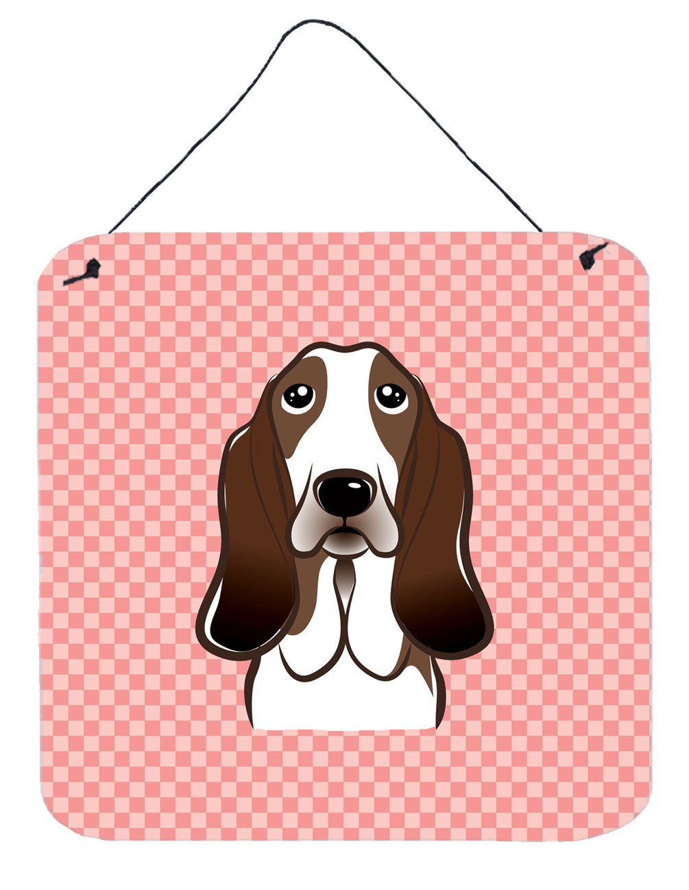 Checkerboard Pink Basset Hound Wall or Door Hanging Prints BB1243DS66 by Caroline&#39;s Treasures