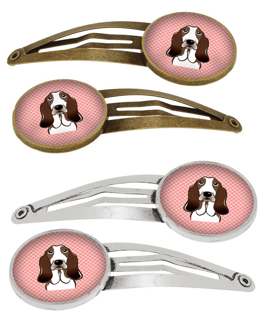 Checkerboard Pink Basset Hound Set of 4 Barrettes Hair Clips BB1243HCS4 by Caroline&#39;s Treasures