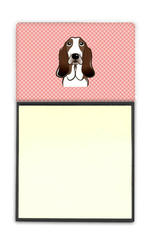 Checkerboard Pink Basset Hound Refiillable Sticky Note Holder or Postit Note Dispenser BB1243SN by Caroline&#39;s Treasures
