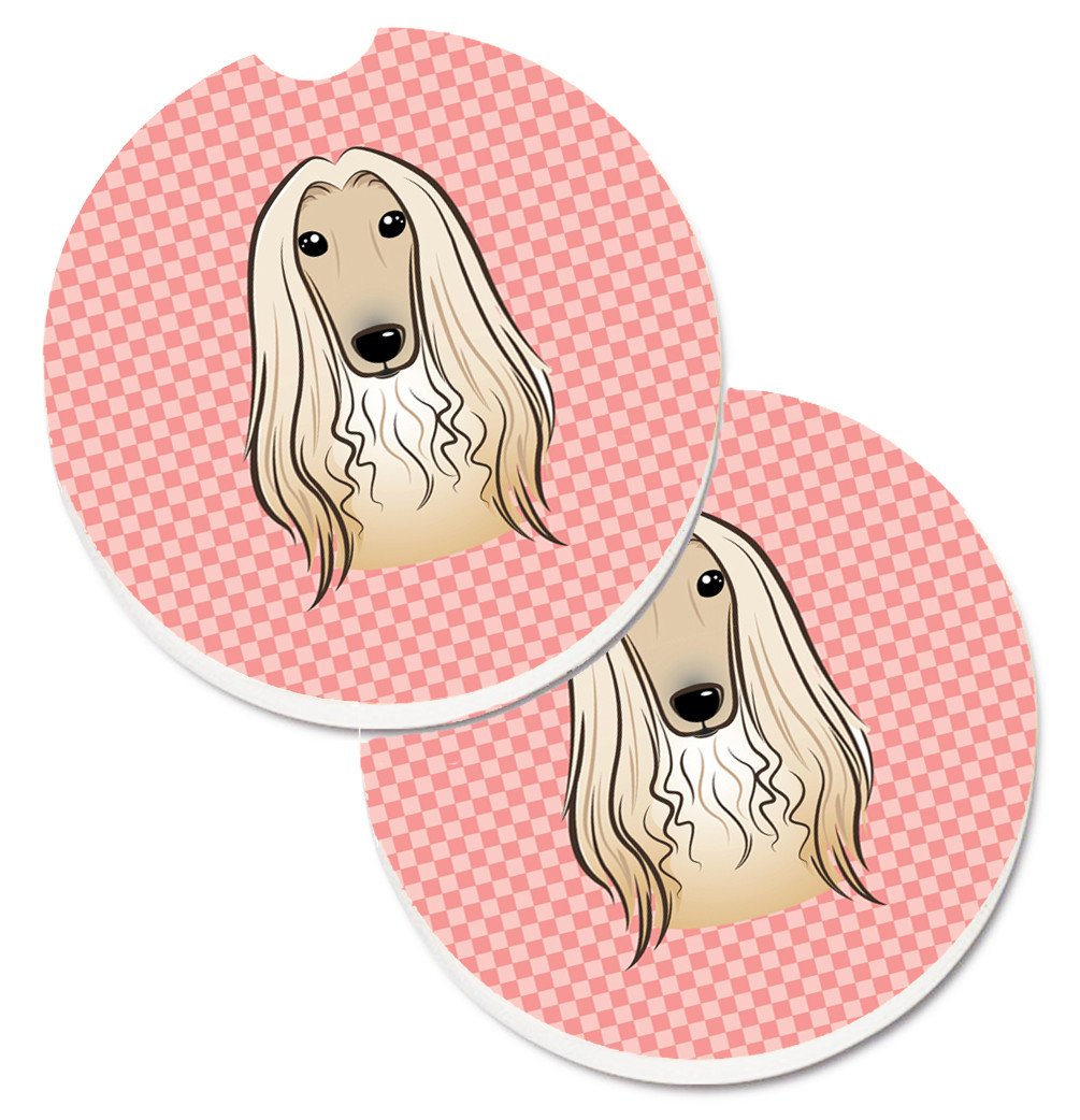 Checkerboard Pink Afghan Hound Set of 2 Cup Holder Car Coasters BB1244CARC by Caroline&#39;s Treasures