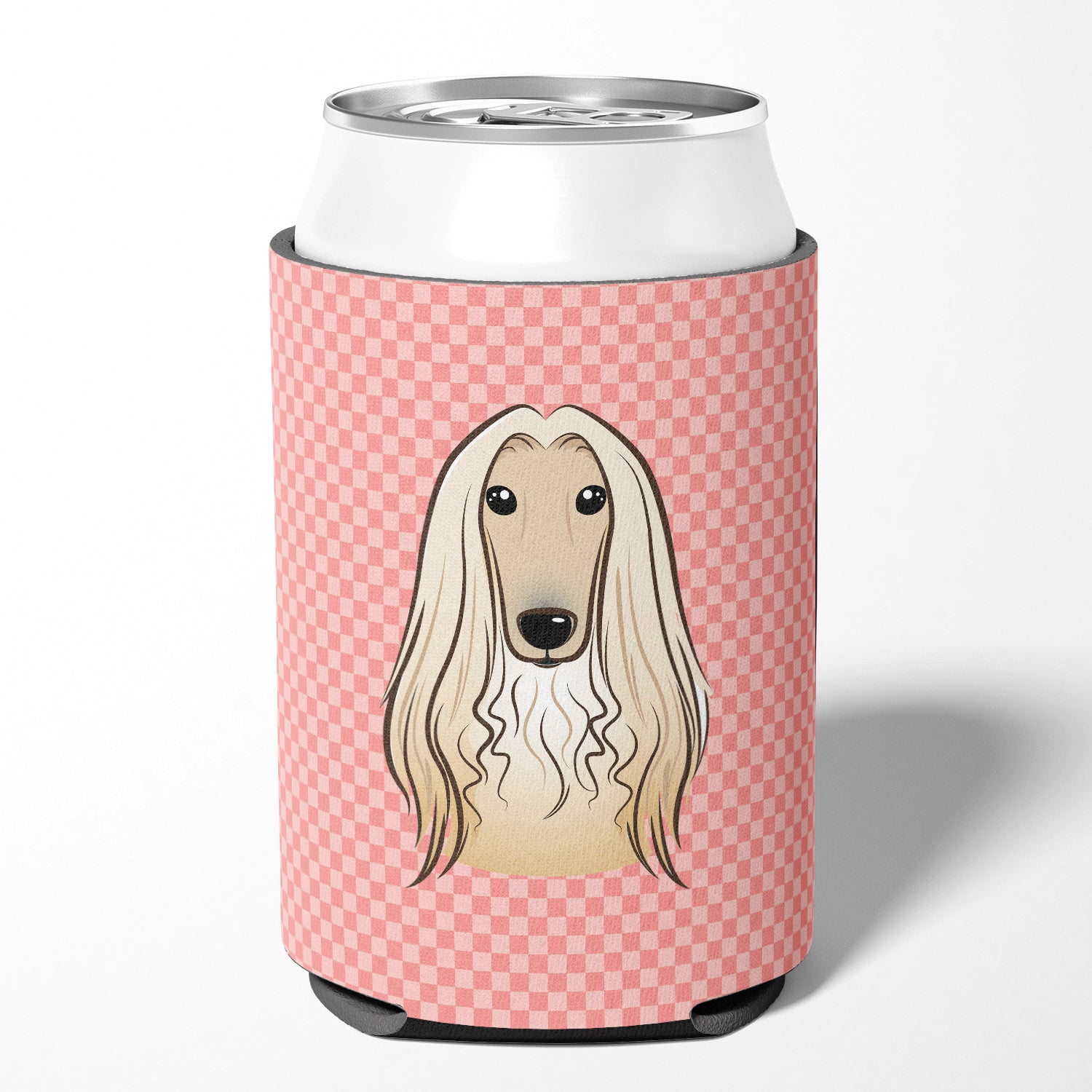 Checkerboard Pink Afghan Hound Can or Bottle Hugger BB1244CC.