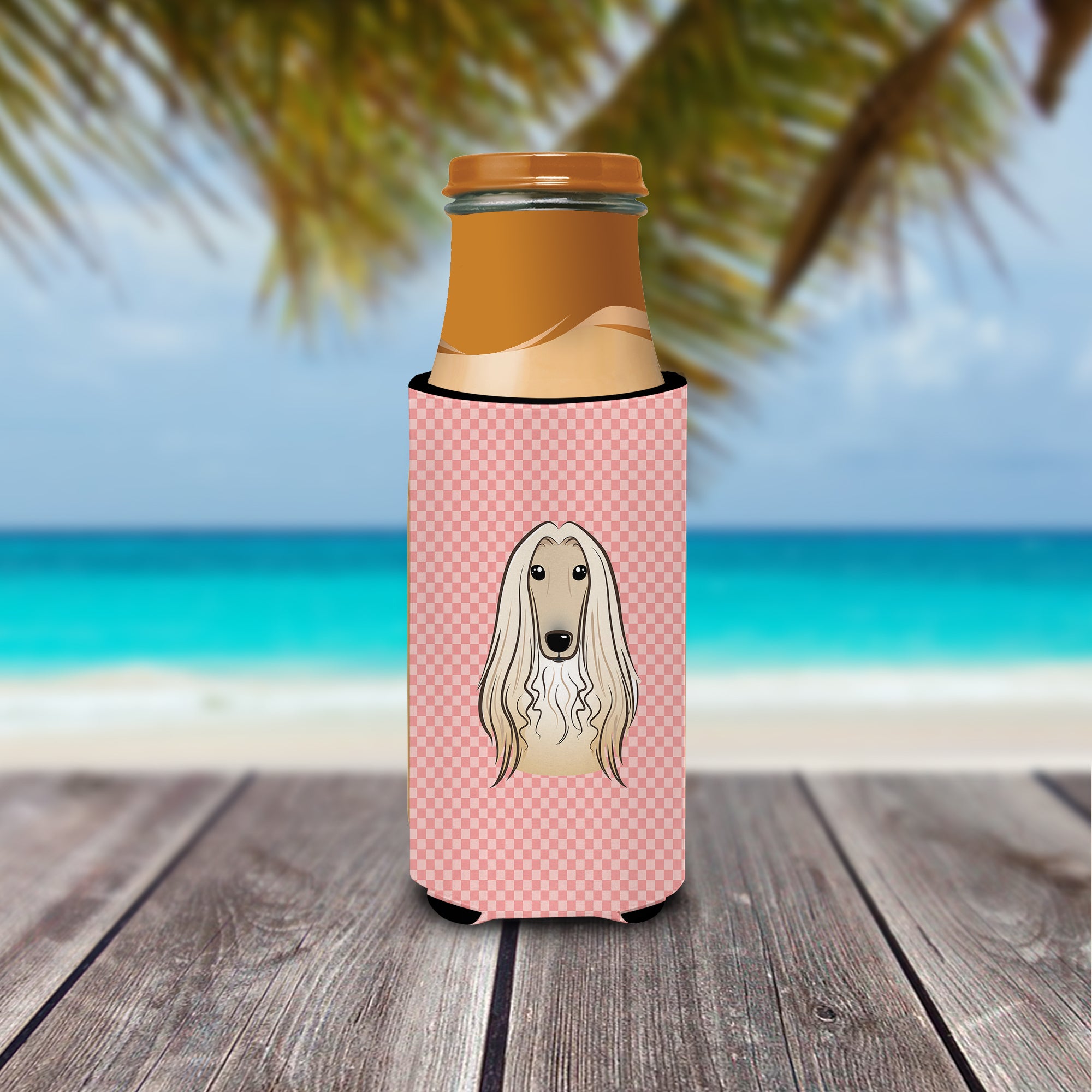 Checkerboard Pink Afghan Hound Ultra Beverage Insulators for slim cans BB1244MUK