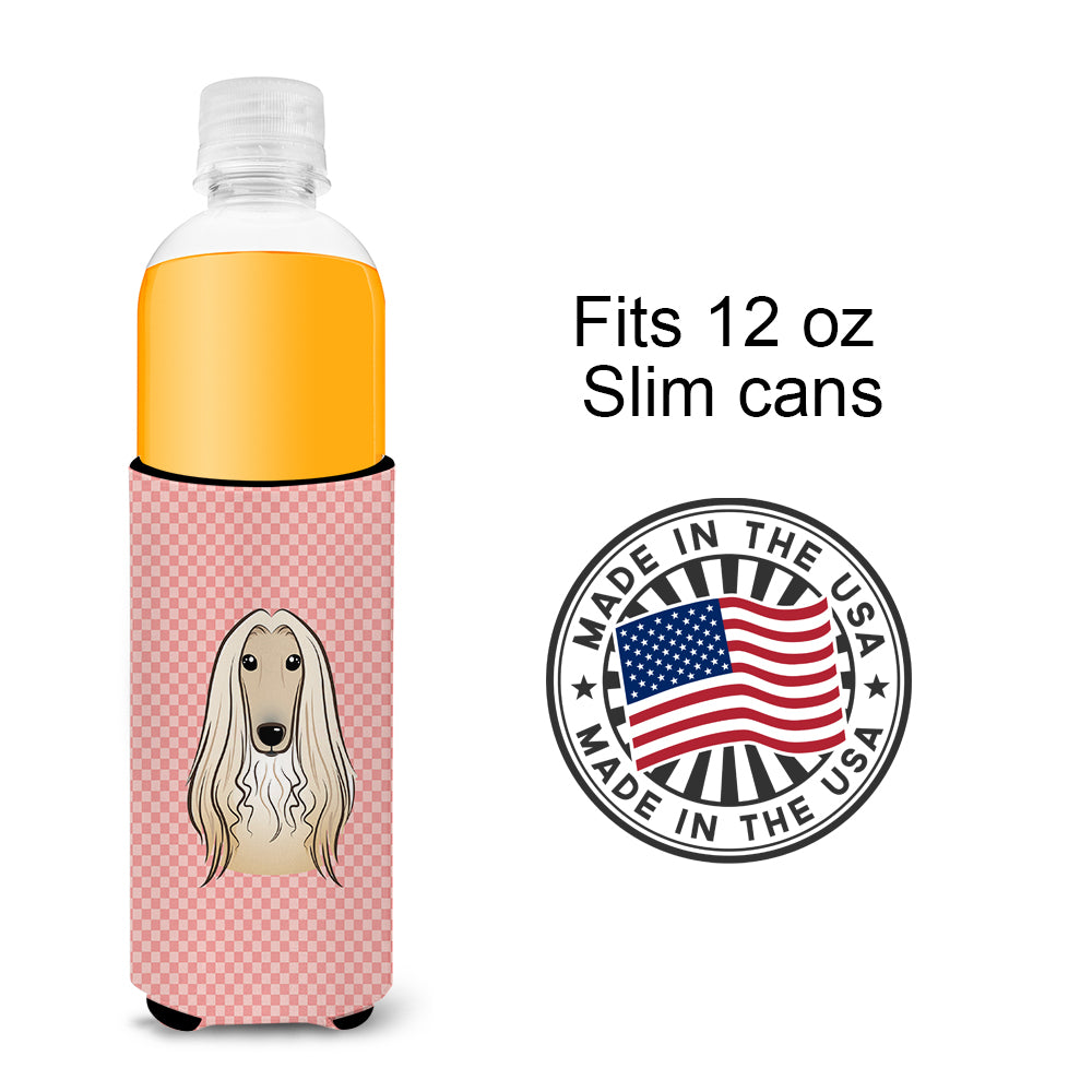 Checkerboard Pink Afghan Hound Ultra Beverage Insulators for slim cans BB1244MUK