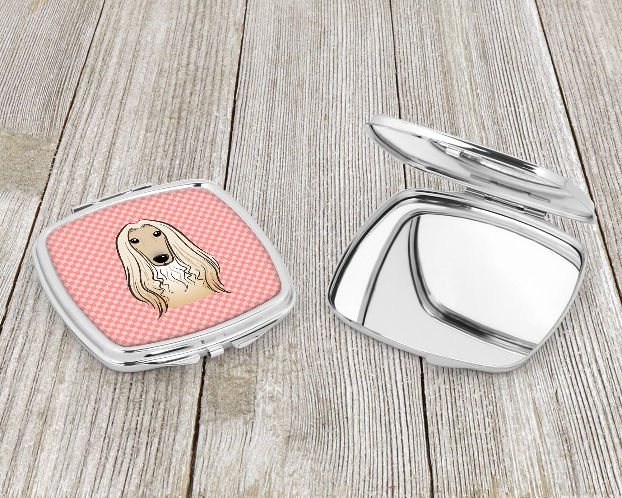 Checkerboard Pink Afghan Hound Compact Mirror BB1244SCM  the-store.com.