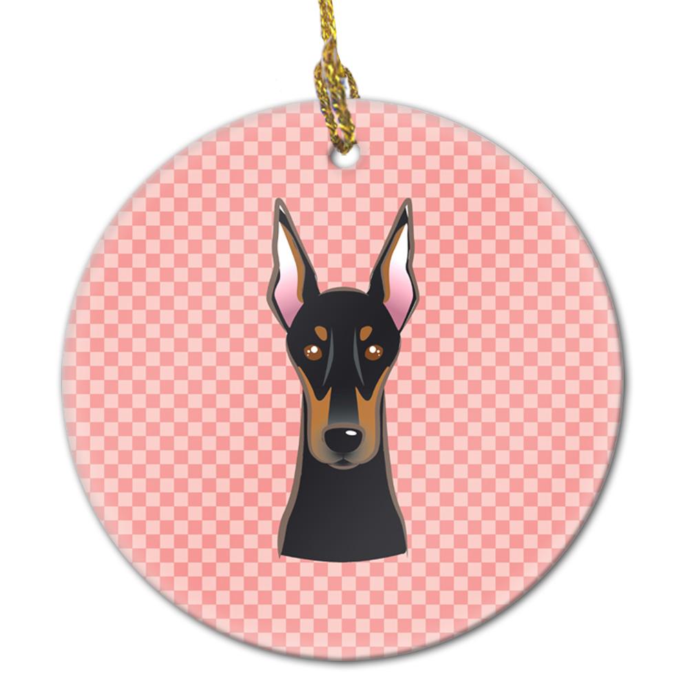 Caroline's Treasures Checkerboard Pink Doberman Ceramic Ornament BB1245CO1