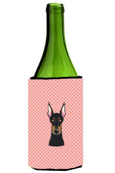 Checkerboard Pink Doberman Wine Bottle Beverage Insulator Hugger BB1245LITERK by Caroline&#39;s Treasures