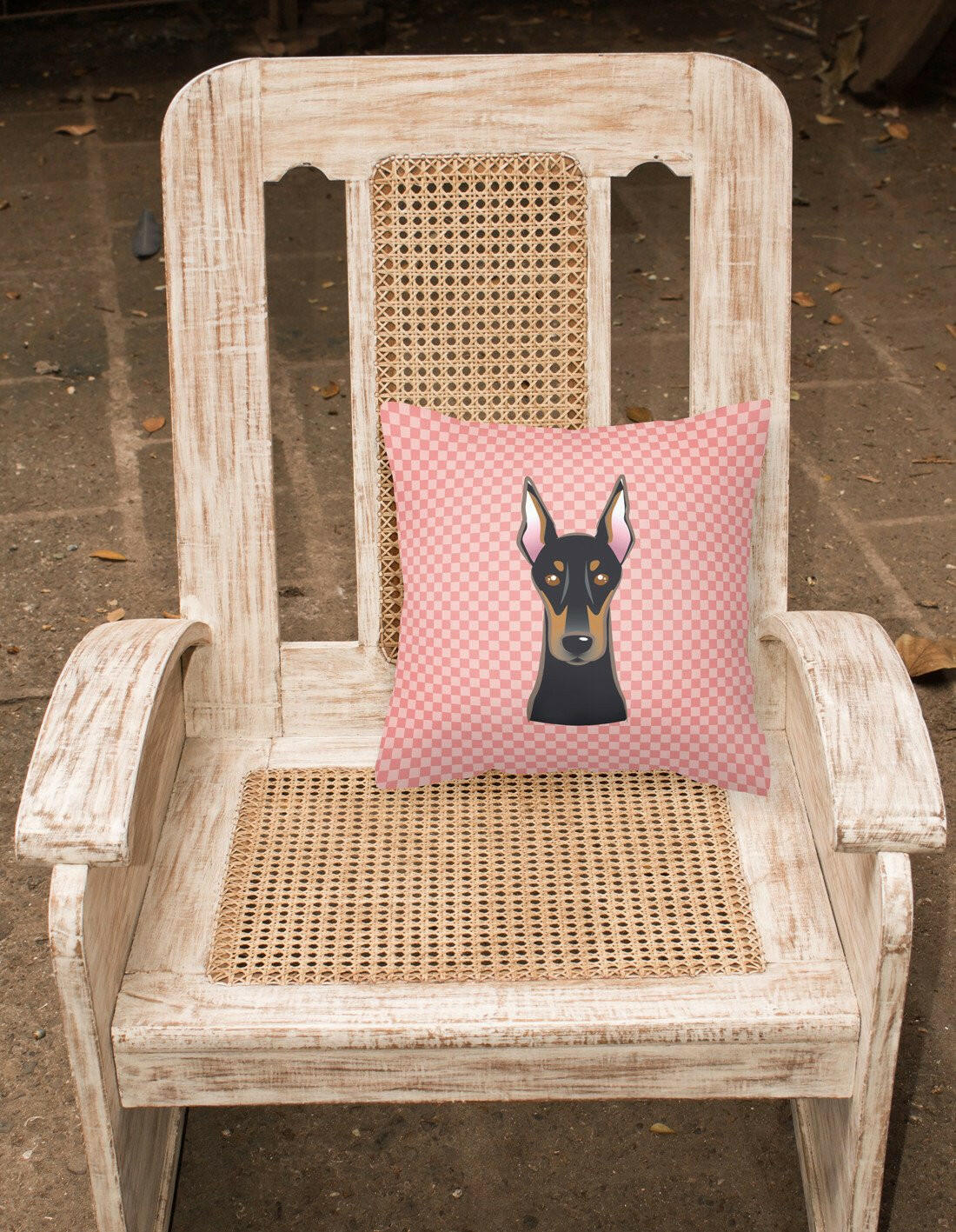Checkerboard Pink Doberman Canvas Fabric Decorative Pillow BB1245PW1414 - the-store.com
