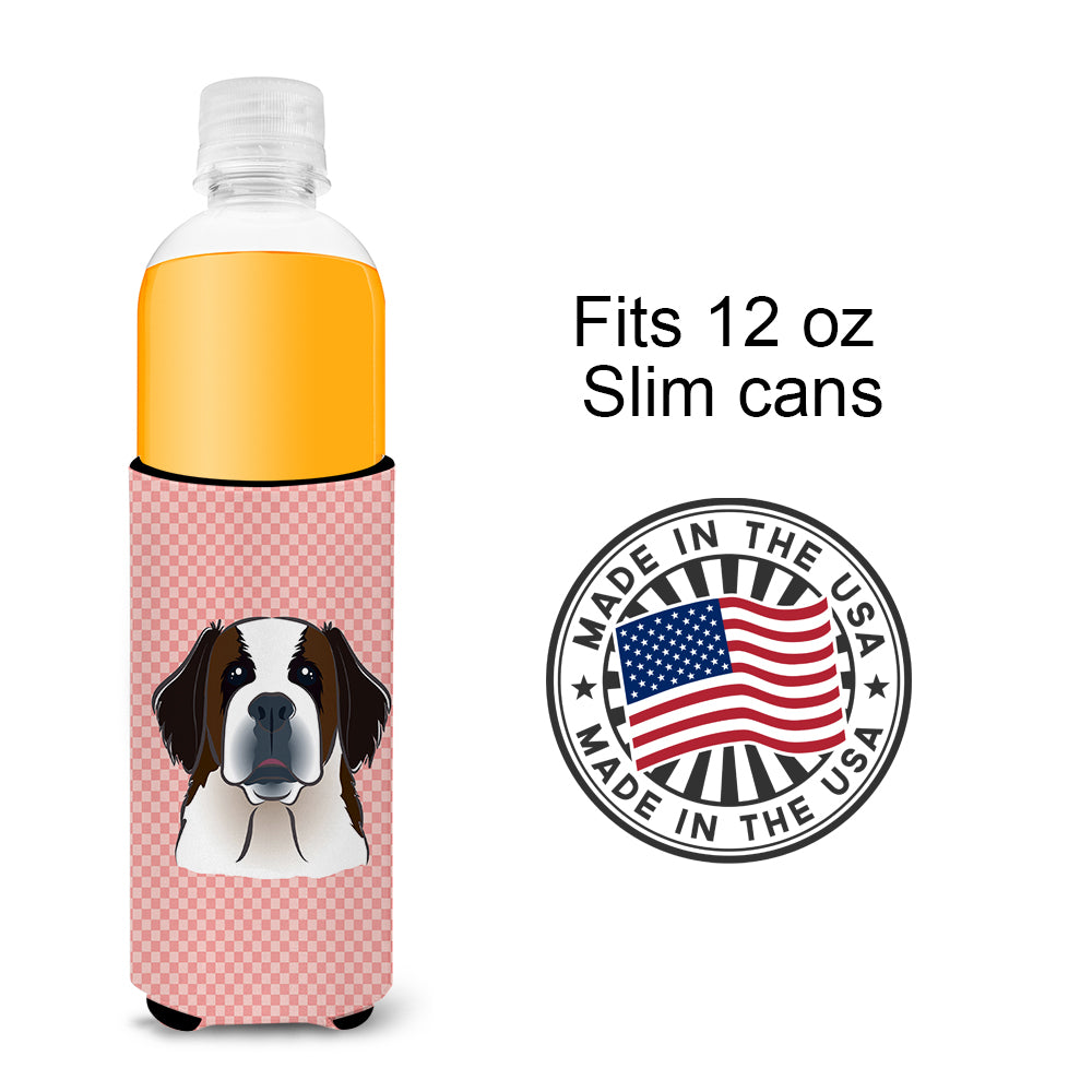 Checkerboard Pink Saint Bernard Ultra Beverage Insulators for slim cans BB1246MUK.