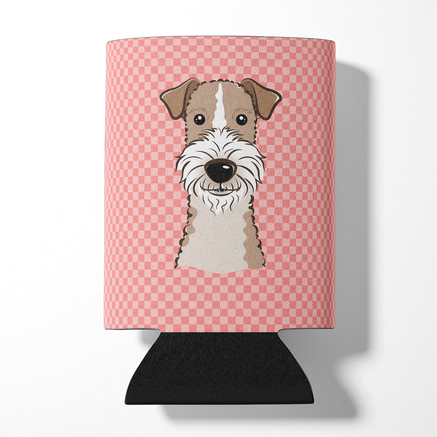 Checkerboard Pink Wire Haired Fox Terrier Can ou Bottle Hugger BB1247CC