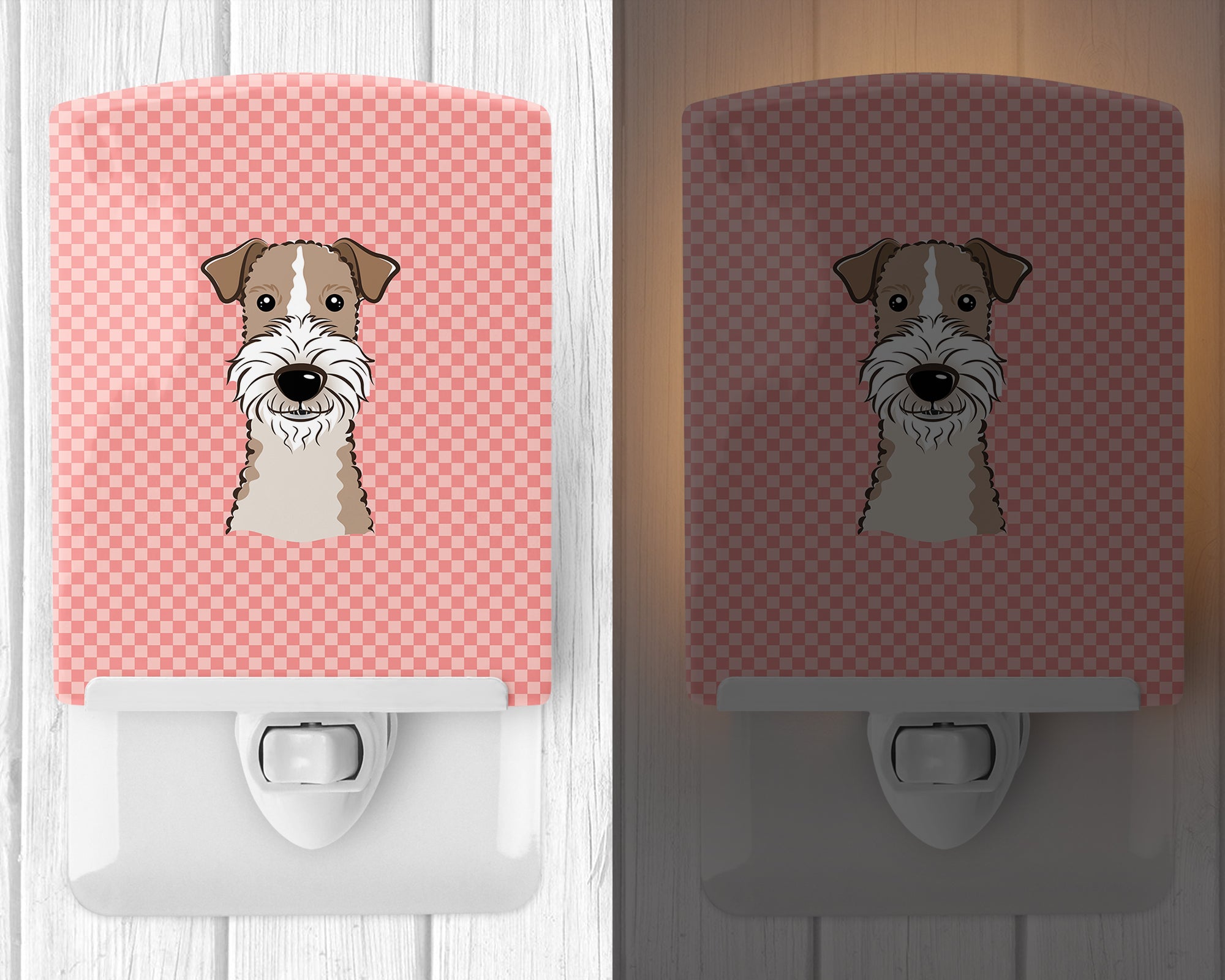 Checkerboard Pink Wire Haired Fox Terrier Ceramic Night Light BB1247CNL - the-store.com