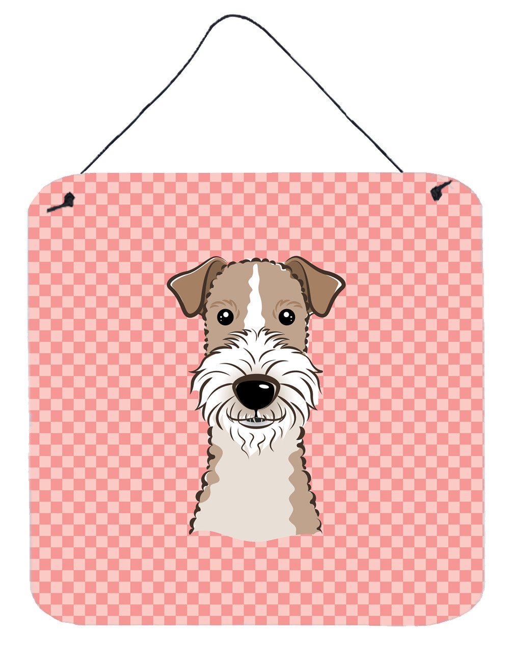 Checkerboard Pink Wire Haired Fox Terrier Wall or Door Hanging Prints BB1247DS66 by Caroline&#39;s Treasures