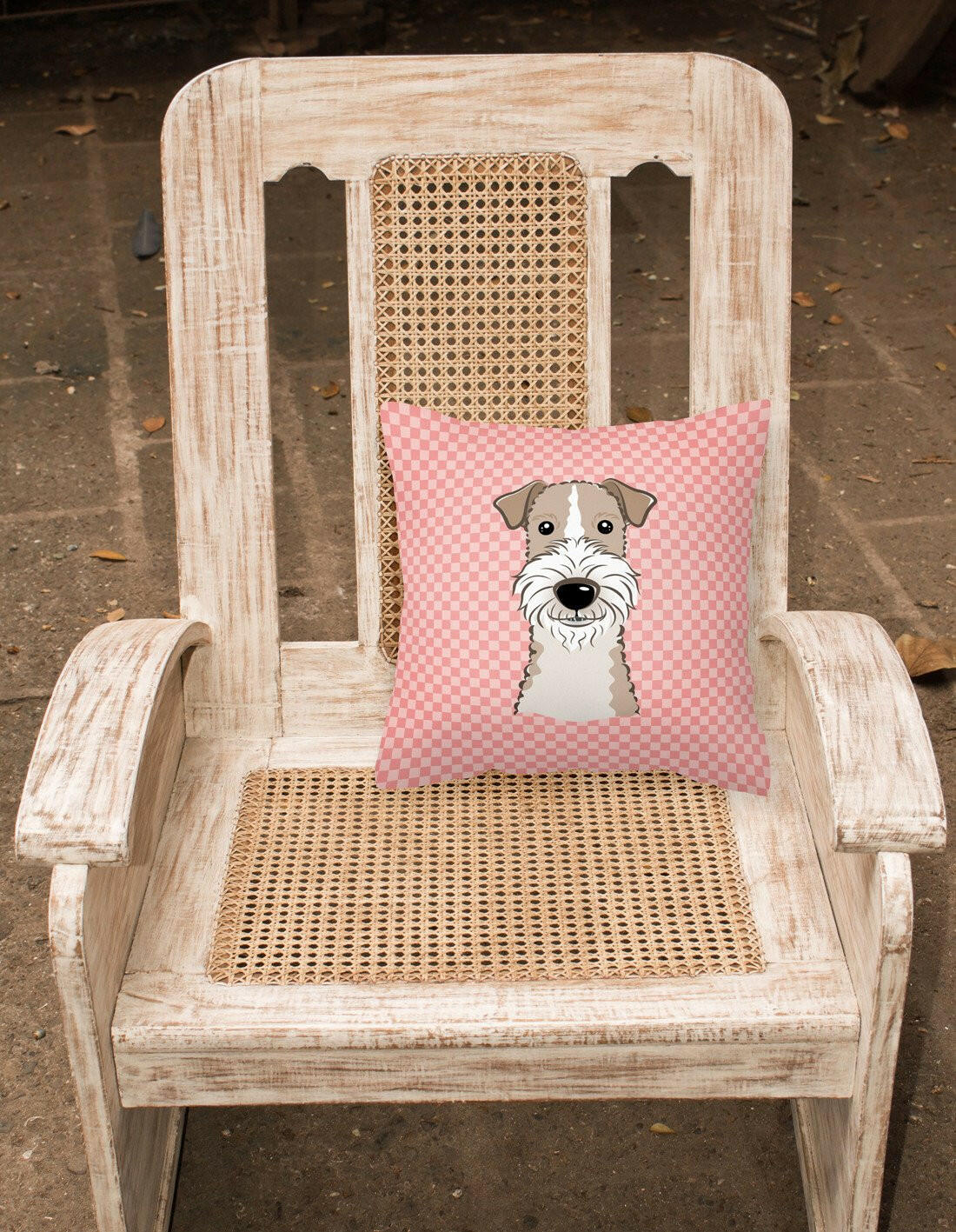 Checkerboard Pink Wire Haired Fox Terrier Canvas Fabric Decorative Pillow BB1247PW1414 - the-store.com