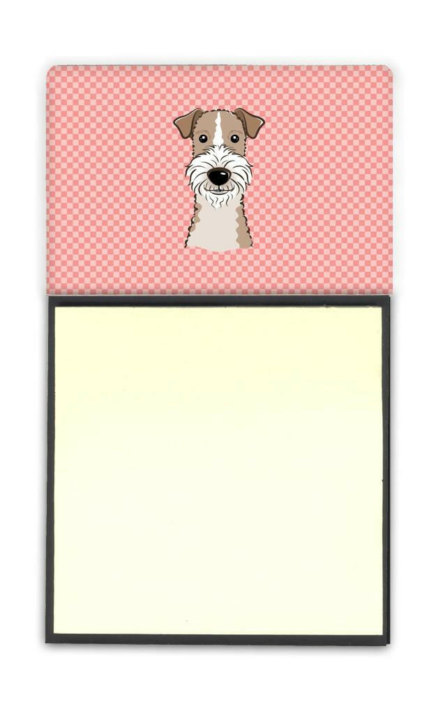 Checkerboard Pink Wire Haired Fox Terrier Refiillable Sticky Note Holder or Postit Note Dispenser BB1247SN by Caroline&#39;s Treasures