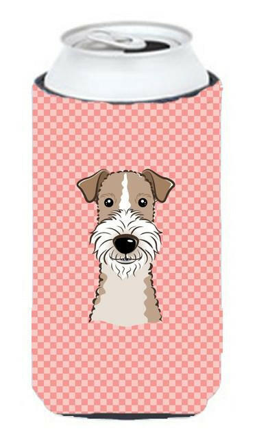 Checkerboard Pink Wire Haired Fox Terrier Tall Boy Beverage Insulator Hugger BB1247TBC by Caroline&#39;s Treasures