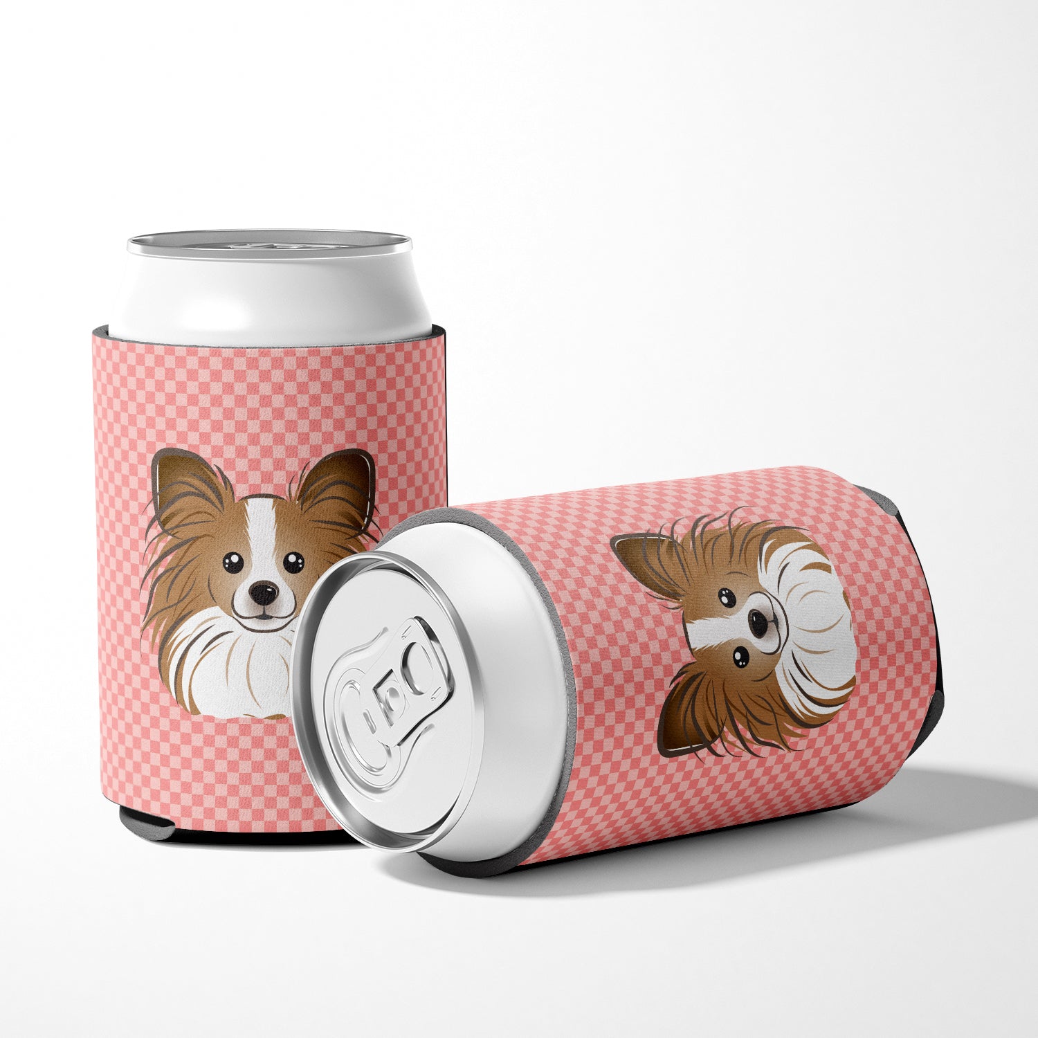 Checkerboard Pink Papillon Can or Bottle Hugger BB1248CC.