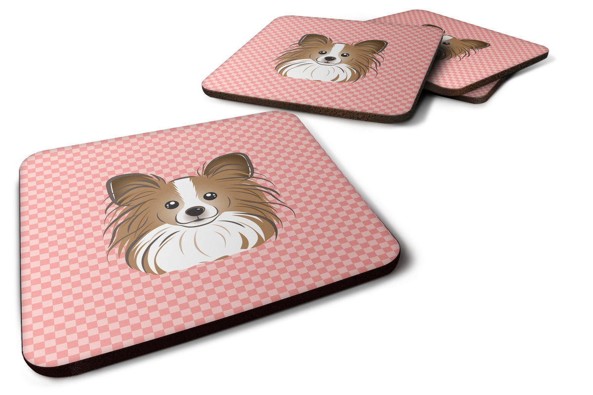 Set of 4 Checkerboard Pink Papillon Foam Coasters BB1248FC - the-store.com