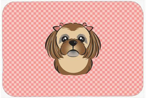 Checkerboard Pink Chocolate Brown Shih Tzu Mouse Pad, Hot Pad or Trivet BB1249MP by Caroline&#39;s Treasures
