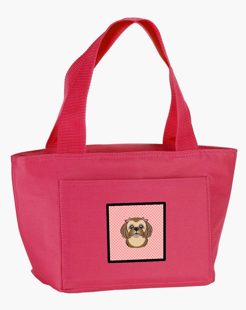 Checkerboard Pink Chocolate Brown Shih Tzu Lunch Bag BB1249PK-8808 by Caroline&#39;s Treasures