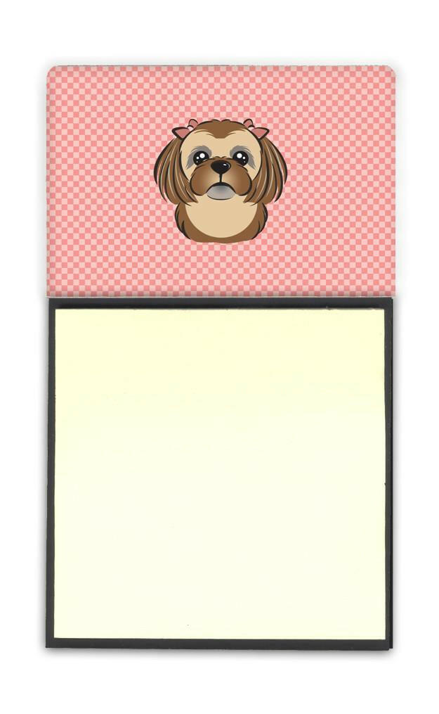 Checkerboard Pink Chocolate Brown Shih Tzu Refiillable Sticky Note Holder or Postit Note Dispenser BB1249SN by Caroline&#39;s Treasures