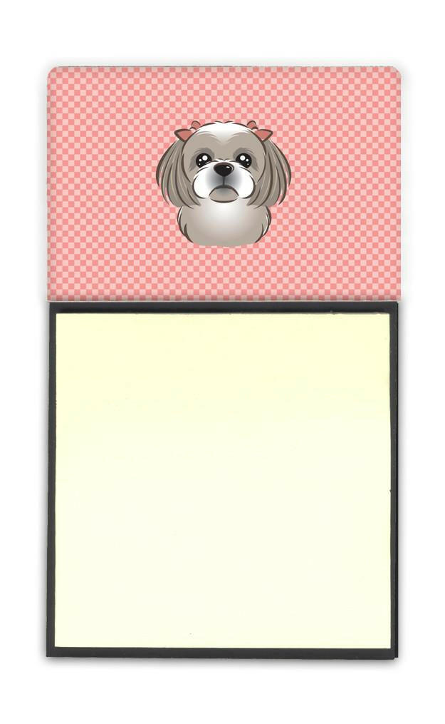 Checkerboard Pink Gray Silver Shih Tzu Refiillable Sticky Note Holder or Postit Note Dispenser BB1250SN by Caroline&#39;s Treasures