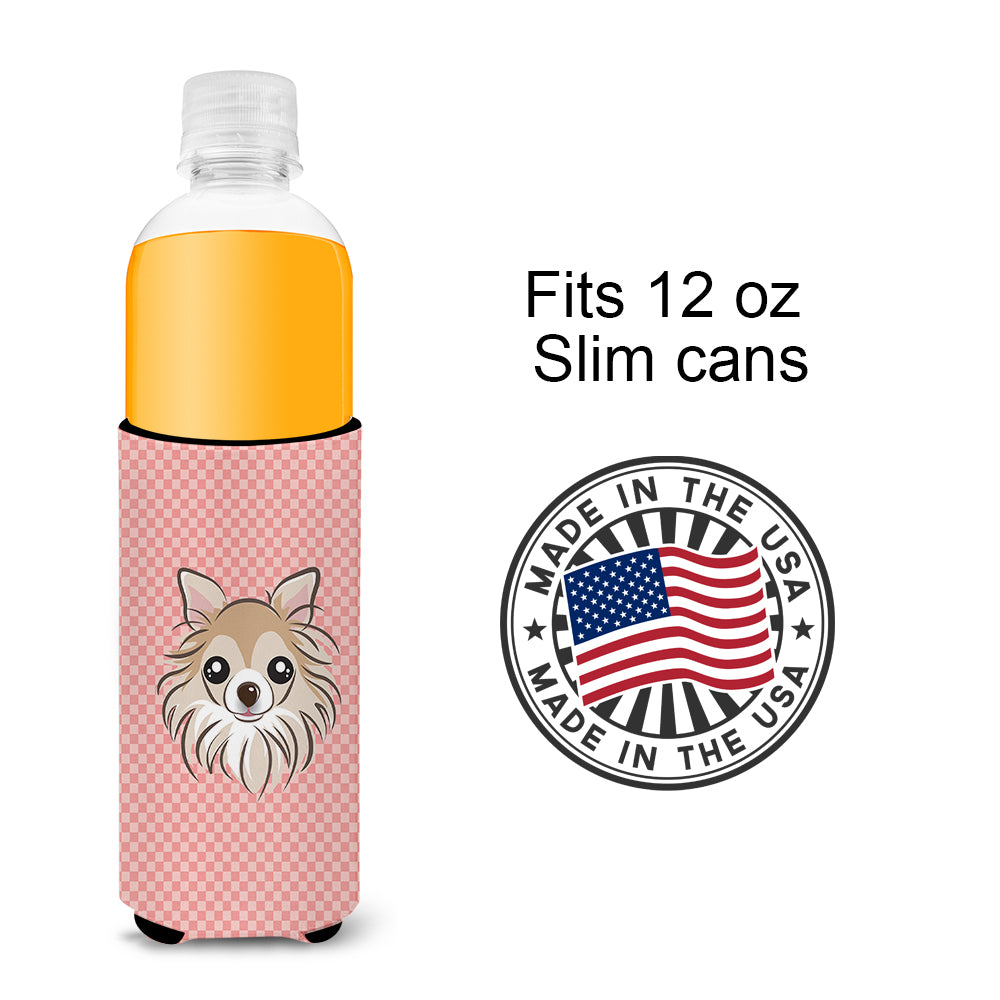 Checkerboard Pink Chihuahua Ultra Beverage Insulators for slim cans BB1251MUK.