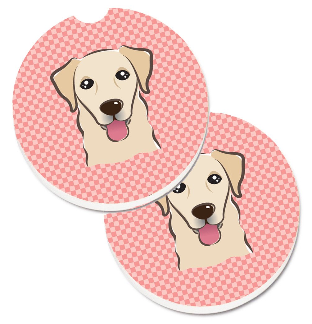 Checkerboard Pink Golden Retriever Set of 2 Cup Holder Car Coasters BB1252CARC by Caroline&#39;s Treasures