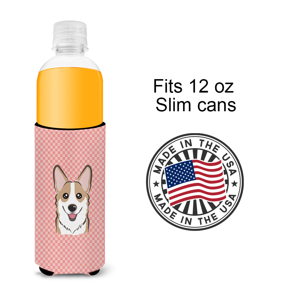 Checkerboard Pink Corgi Ultra Beverage Insulators for slim cans BB1253MUK