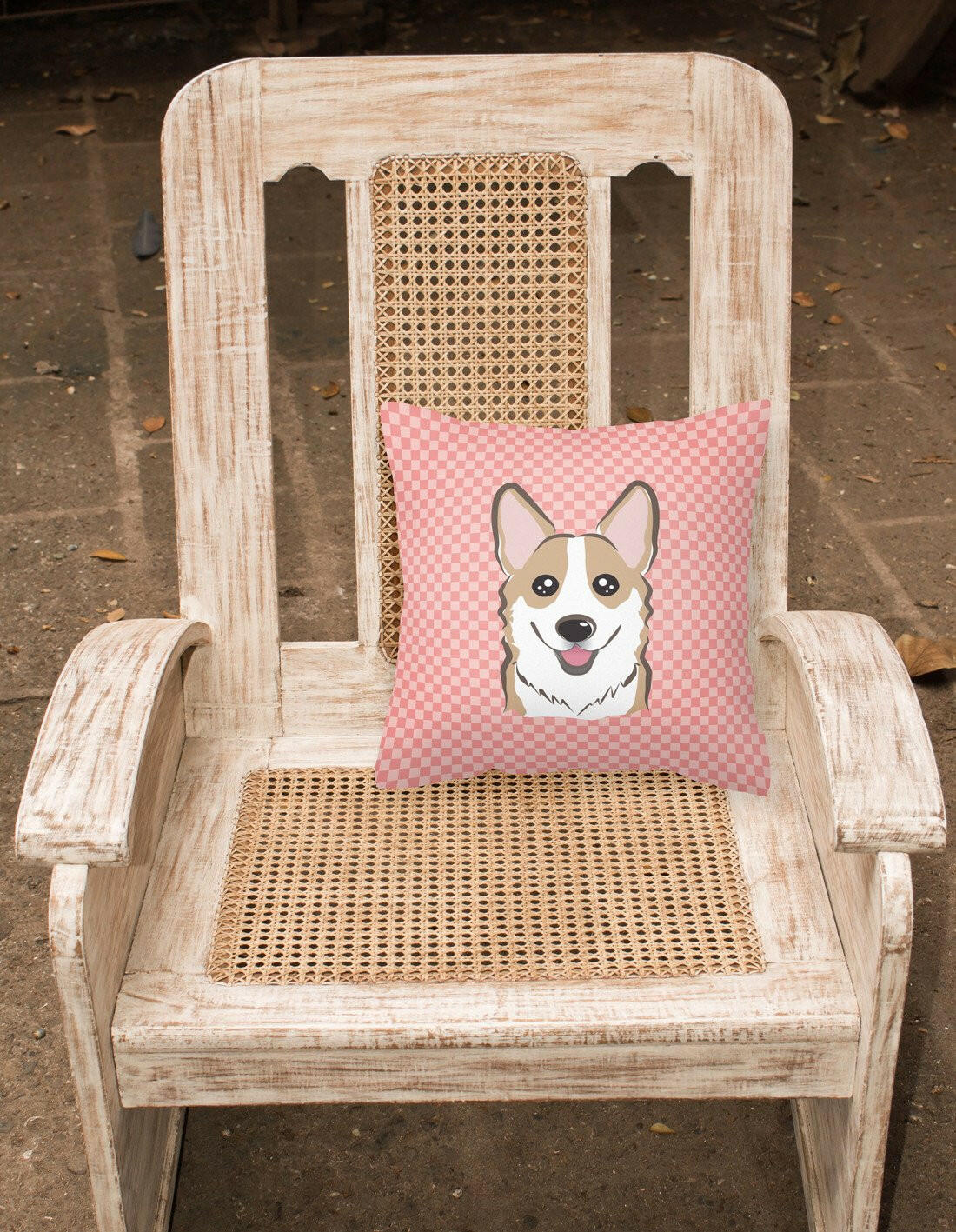 Checkerboard Pink Corgi Canvas Fabric Decorative Pillow BB1253PW1414 - the-store.com