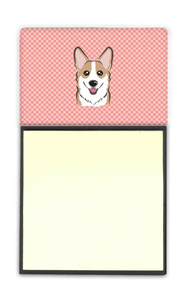 Checkerboard Pink Corgi Refiillable Sticky Note Holder or Postit Note Dispenser BB1253SN by Caroline&#39;s Treasures