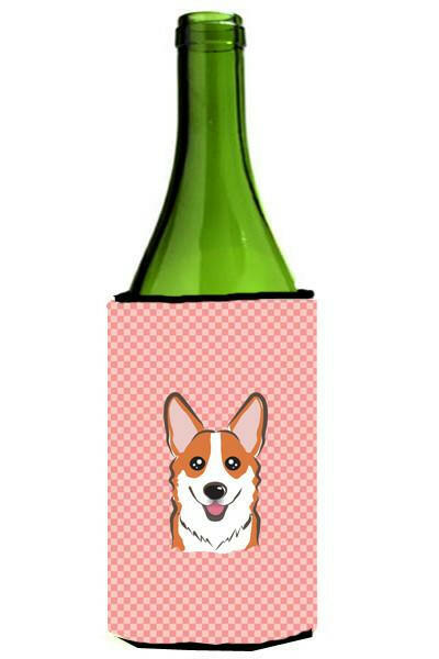 Checkerboard Pink Corgi Wine Bottle Beverage Insulator Hugger BB1254LITERK by Caroline&#39;s Treasures