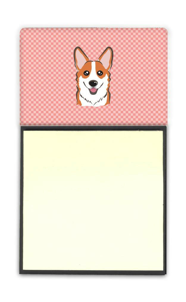 Checkerboard Pink Corgi Refiillable Sticky Note Holder or Postit Note Dispenser BB1254SN by Caroline&#39;s Treasures