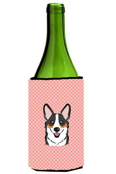 Checkerboard Pink Corgi Wine Bottle Beverage Insulator Hugger BB1255LITERK by Caroline&#39;s Treasures