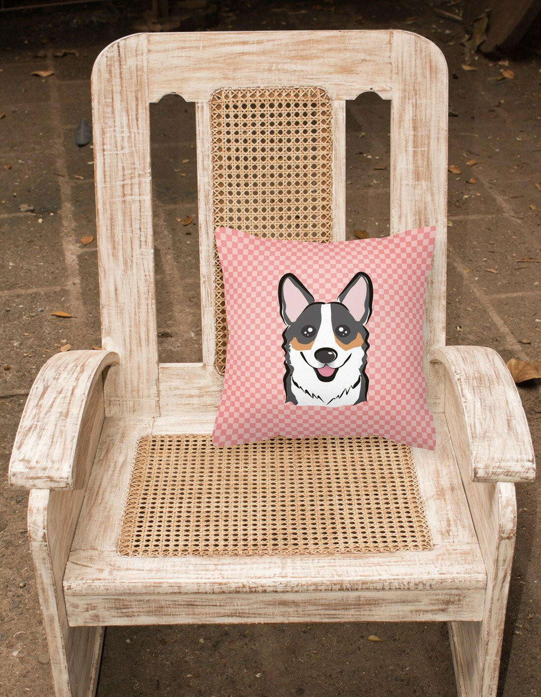 Checkerboard Pink Corgi Canvas Fabric Decorative Pillow BB1255PW1414 - the-store.com