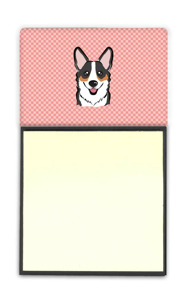 Checkerboard Pink Corgi Refiillable Sticky Note Holder or Postit Note Dispenser BB1255SN by Caroline&#39;s Treasures