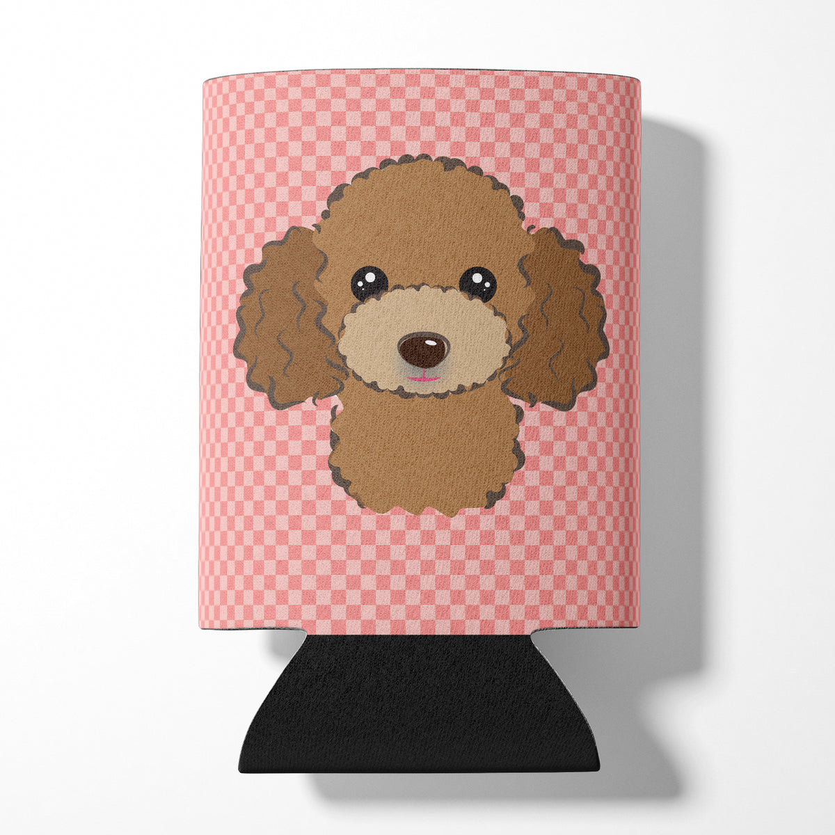 Checkerboard Pink Chocolate Brown Poodle Can or Bottle Hugger BB1256CC