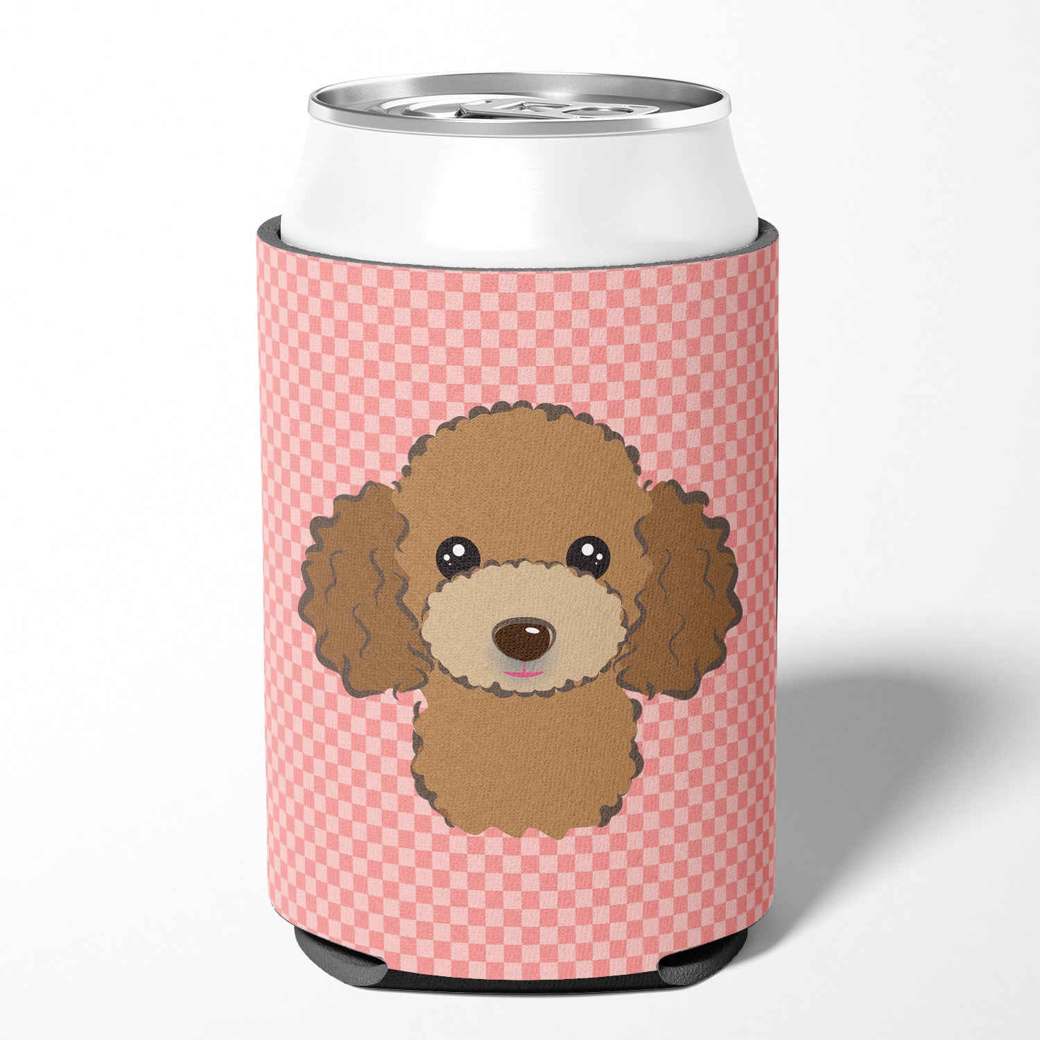 Checkerboard Pink Chocolate Brown Poodle Can or Bottle Hugger BB1256CC