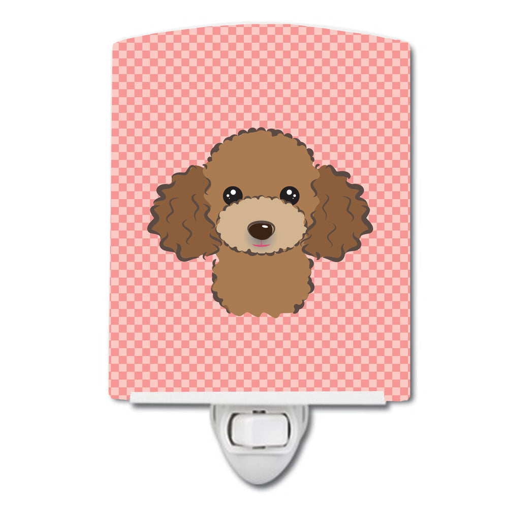 Checkerboard Pink Chocolate Brown Poodle Ceramic Night Light BB1256CNL - the-store.com