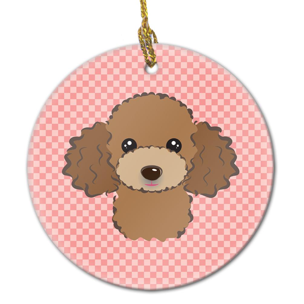 Checkerboard Pink Chocolate Brown Poodle Ceramic Ornament BB1256CO1 by Caroline&#39;s Treasures
