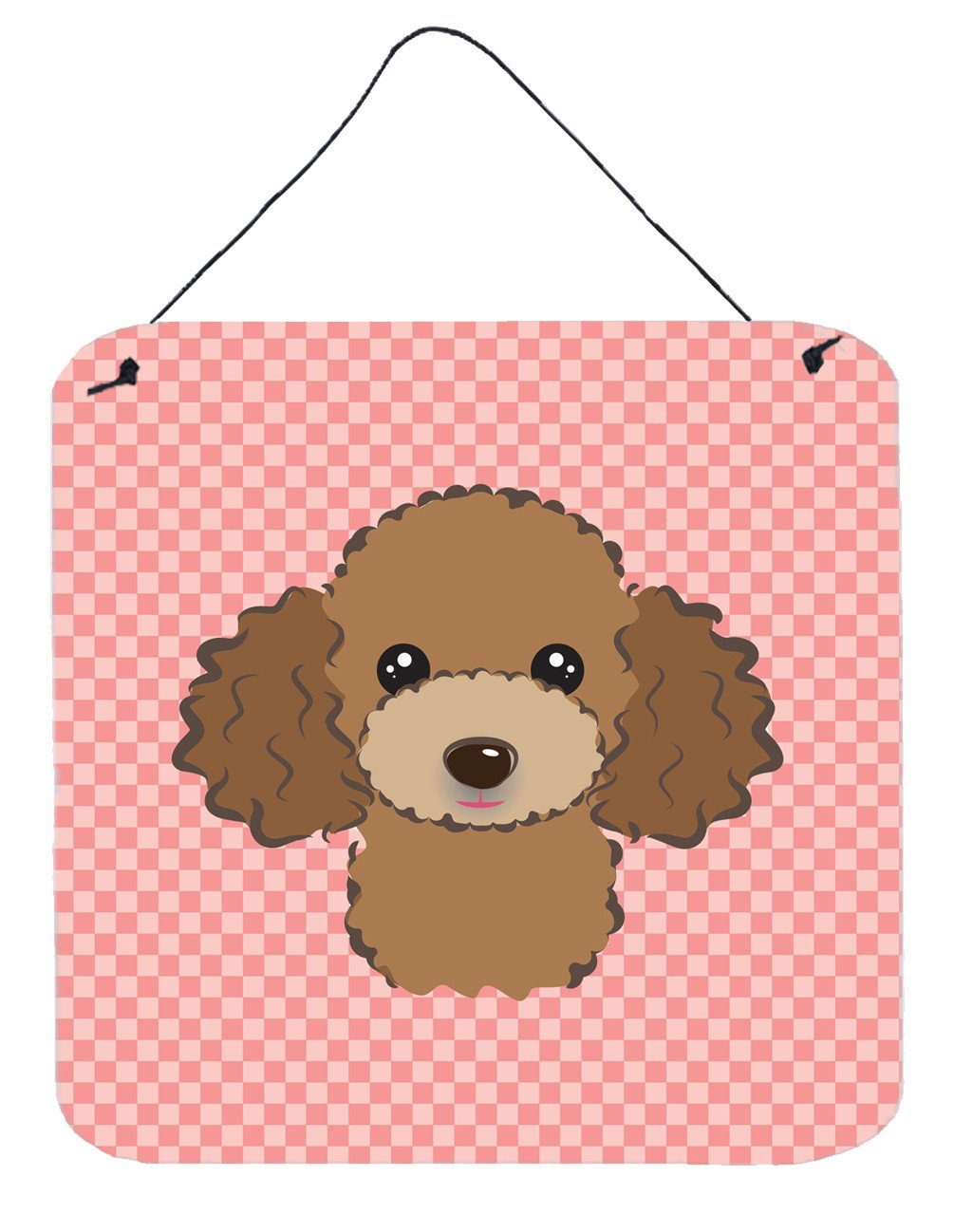 Checkerboard Pink Chocolate Brown Poodle Wall or Door Hanging Prints BB1256DS66 by Caroline&#39;s Treasures
