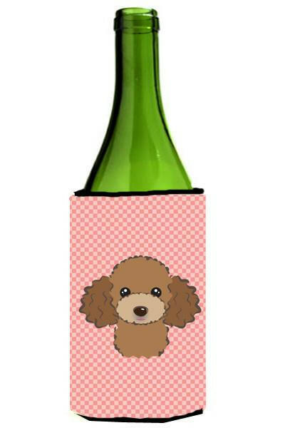 Checkerboard Pink Chocolate Brown Poodle Wine Bottle Beverage Insulator Hugger BB1256LITERK by Caroline&#39;s Treasures