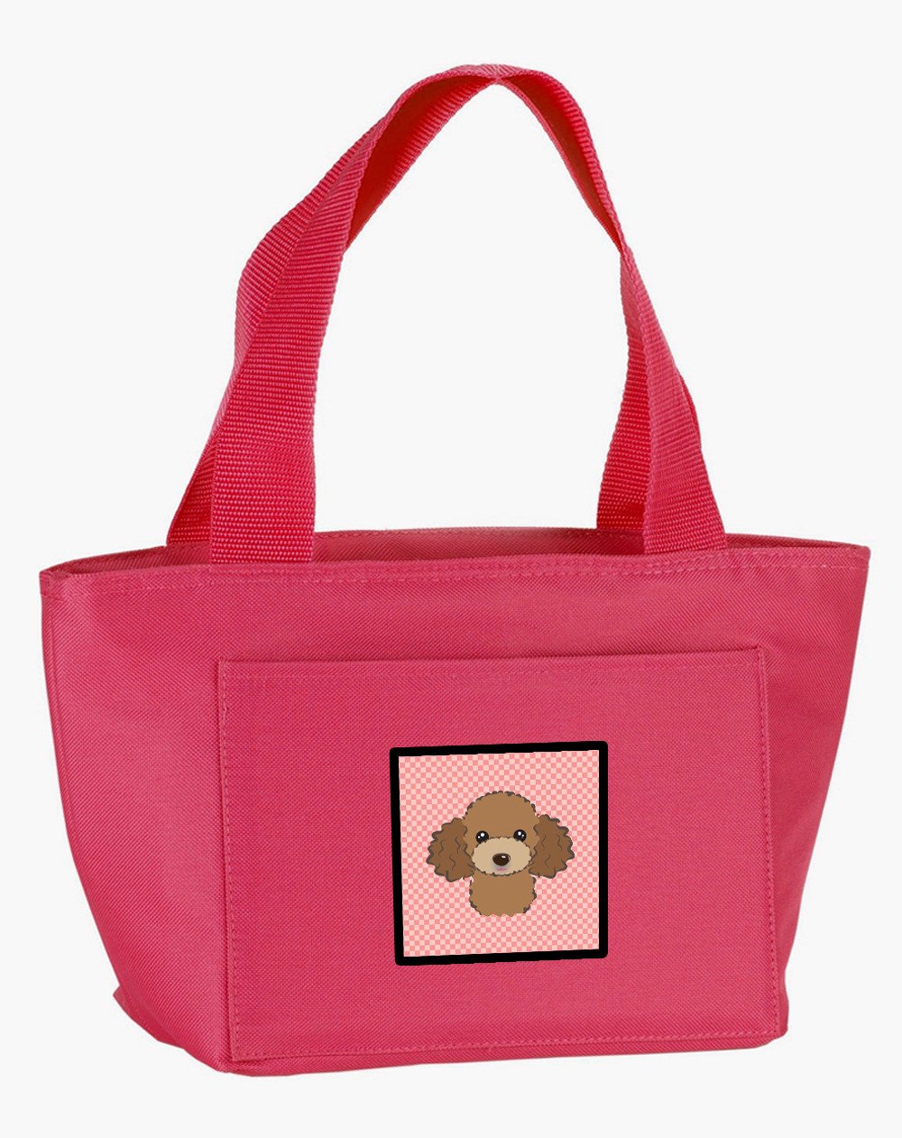 Checkerboard Pink Chocolate Brown Poodle Lunch Bag BB1256PK-8808 by Caroline&#39;s Treasures