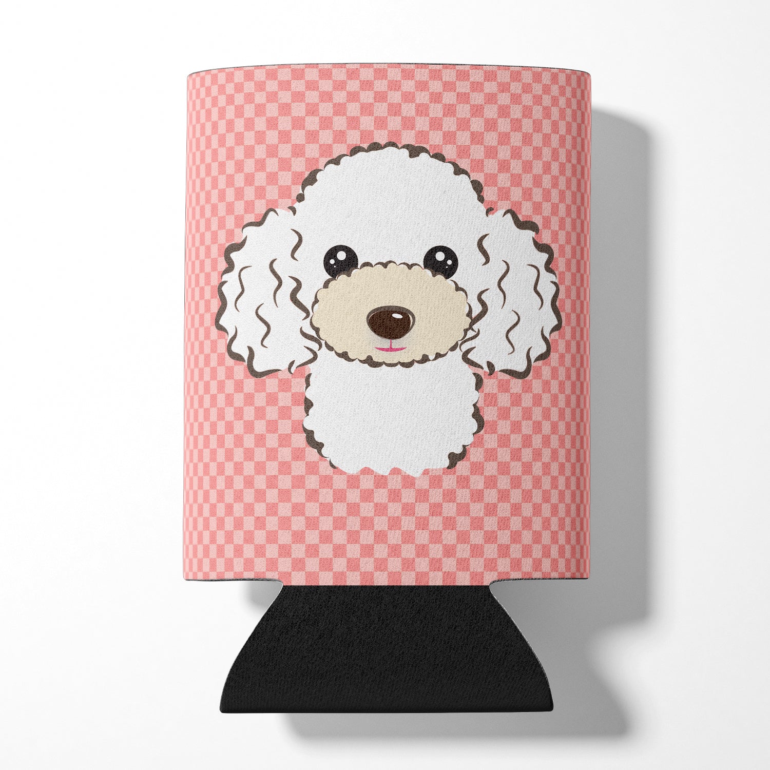 Checkerboard Pink White Poodle Can or Bottle Hugger BB1257CC