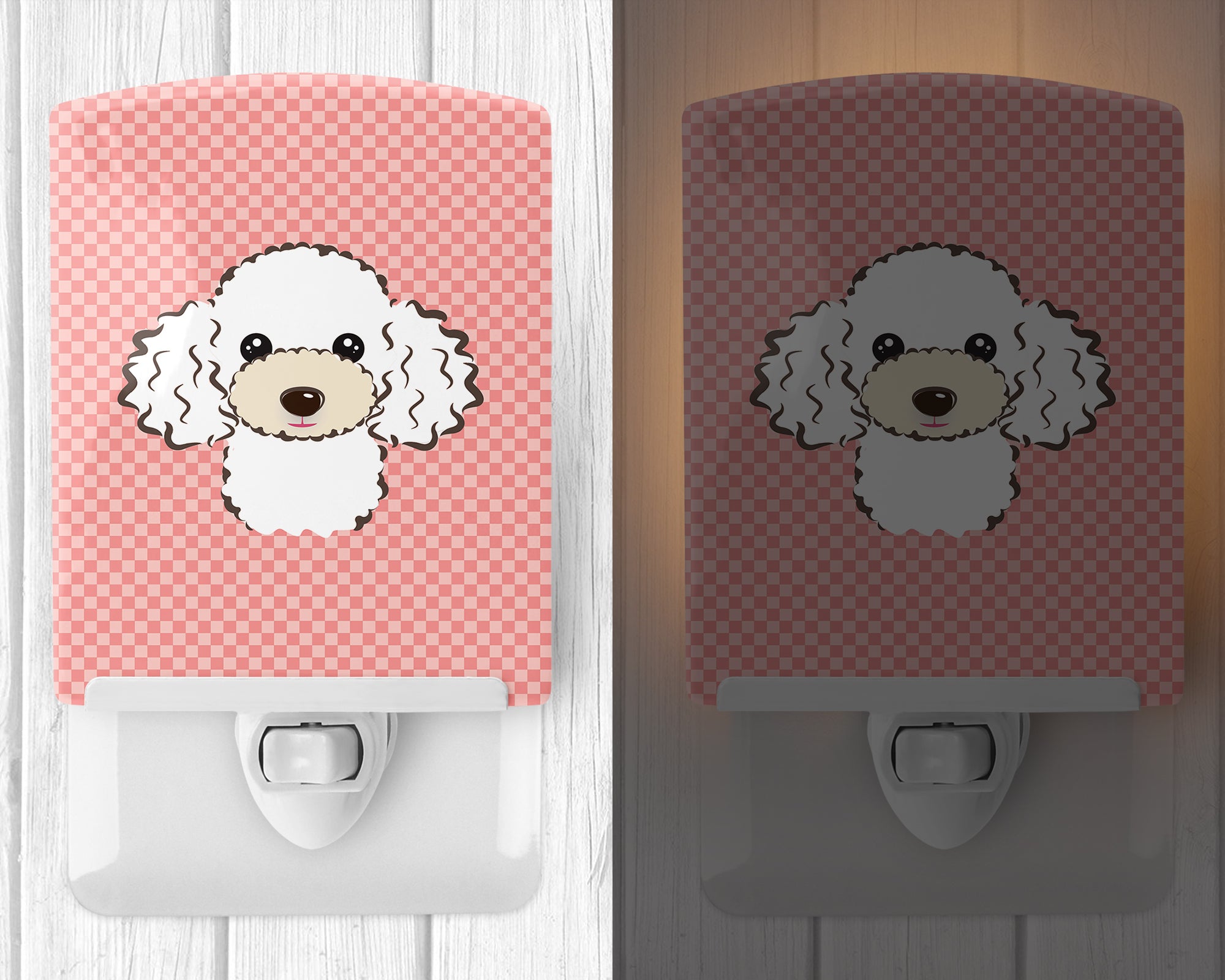 Checkerboard Pink White Poodle Ceramic Night Light BB1257CNL - the-store.com