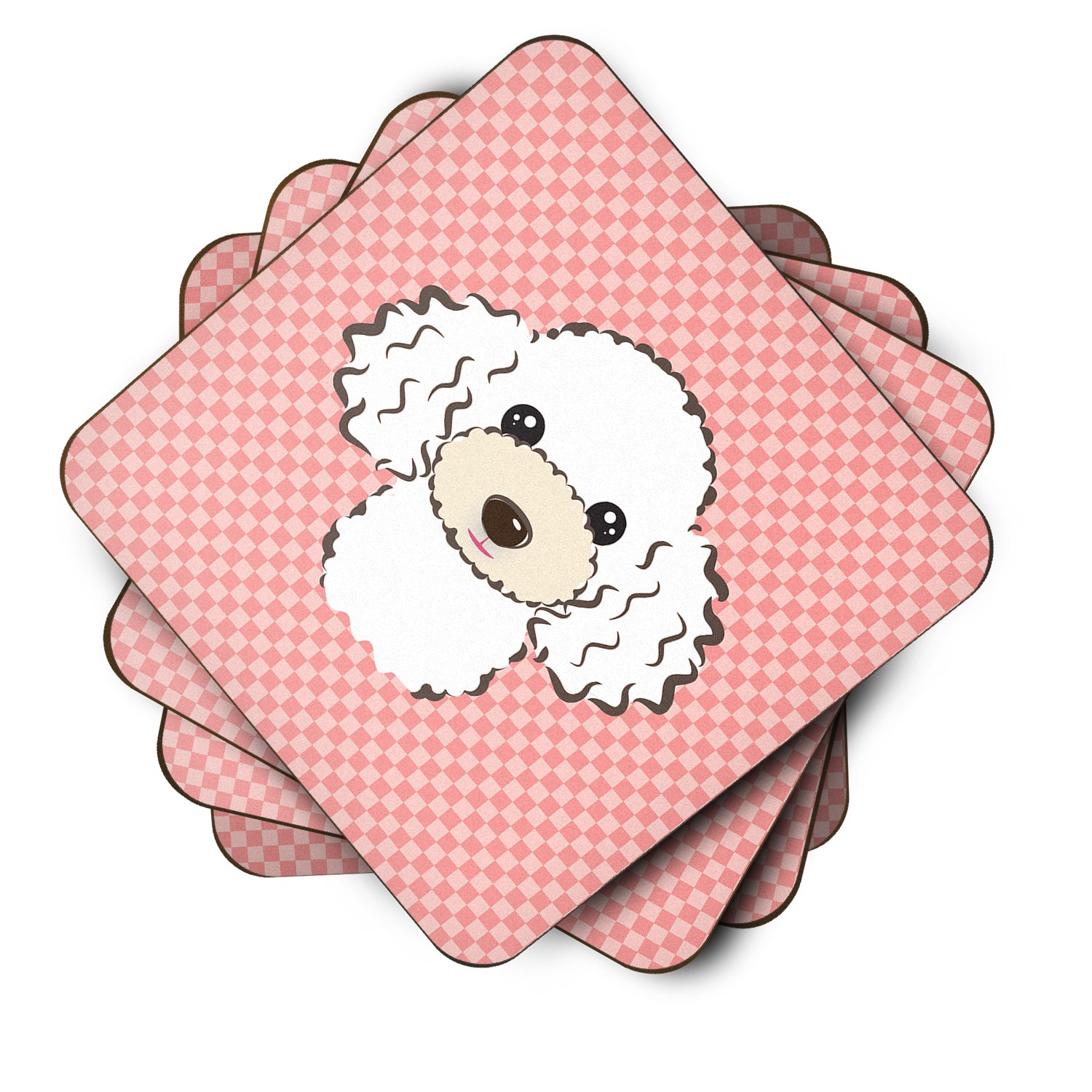Set of 4 Checkerboard Pink White Poodle Foam Coasters BB1257FC - the-store.com