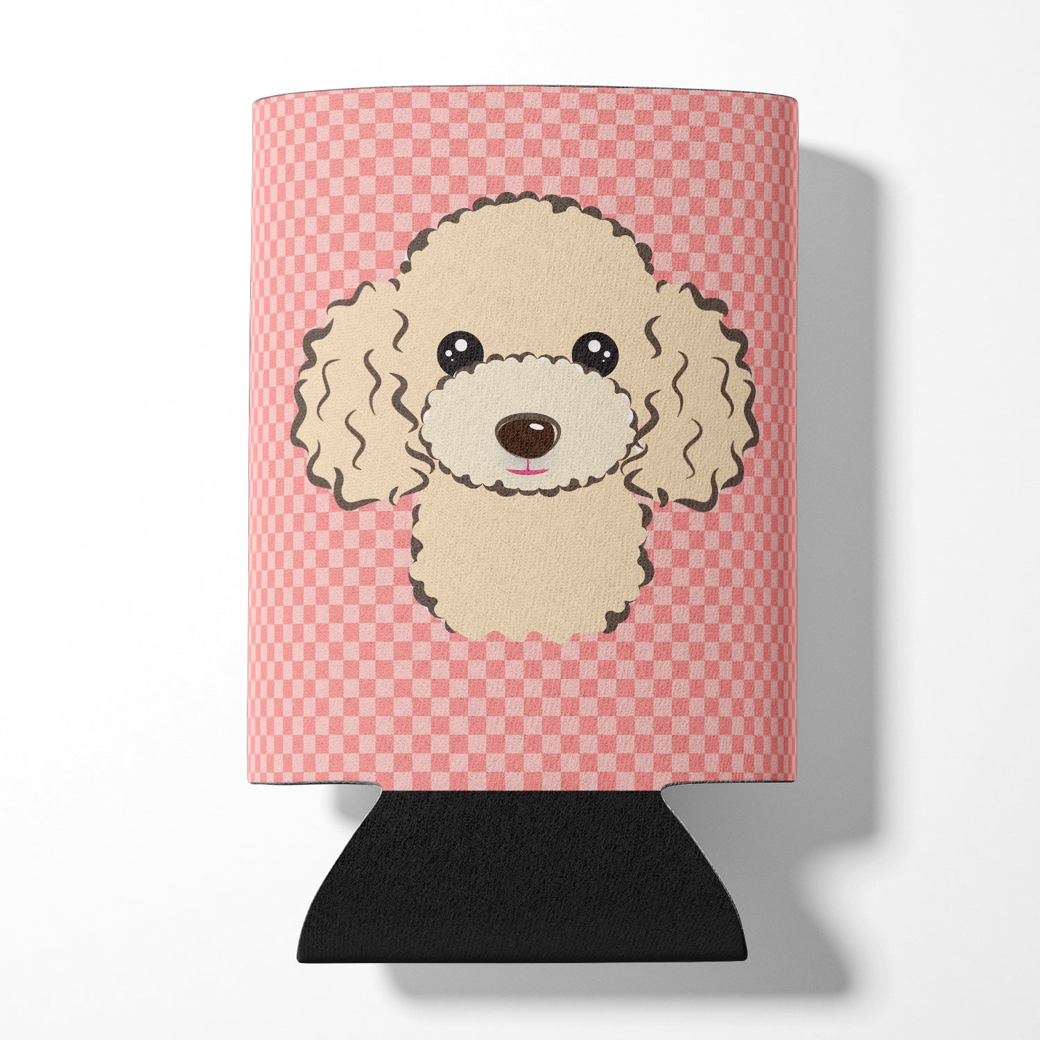 Checkerboard Pink Buff Poodle Can or Bottle Hugger BB1258CC.
